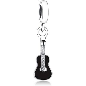 Cool Black Guitar "You Rock" 925 Sterling Silver Pendant Charm Bead For Pandora & Similar Charm Bracelets or Necklaces