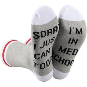 CENWA 1 Pair Sorry I Just Can’t Today I'm in Med School Socks Gifts Medical Student White Coat Gift Doctor Appreciation Gift