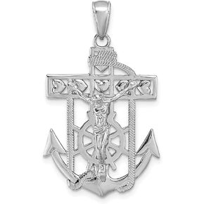 Solid 14k White Gold Anchor Mariner's Cross Pendant Crucifix Charm