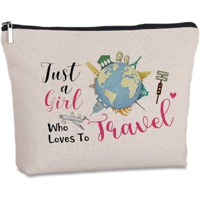 Travel Lover Gifts Zipper Makeup Bag Travel Cosmetic Bag Just a Who Loves to Travel Unique Birthday Gifts for Women Best Friends Sister