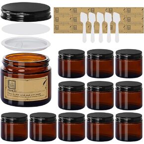 TENLIG 4 oz Glass Jars with Lids,Amber,12 Pack Empty Cosmetic Containers with Inner lids and Inner Liners,Black Iron Lids,Refillable Round Airtight Jars,Use to store Lotions,Powders,Candle Making in Saudi Arabia
