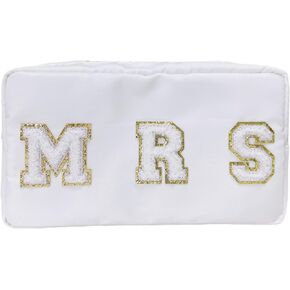 Chenille Letter Bag Nylon Cosmetic Bag with Varsity Patch Makeup Pouch Bag Bridesmaid Gift Toiletry Bag For Travel