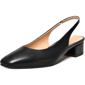 Womens Square Toe Slingback Matte Leather Chunky Low Heel Pumps Shoes 1.5 Inch