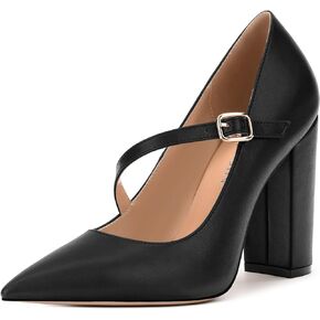 Women's Pumps - Mary Jane Shoes Women, Chunky Heel Pointed Closed Toe High Heels Shoes for Women