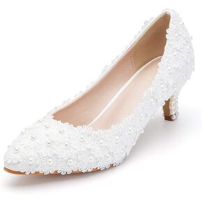 Dressfirst Women's Bridal Stiletto Heel Closed Toe Pumps with Imitation Pearl Applique,1.97"…