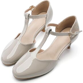 DADAWEN Women's Closed Toe T-Strap Buckle Low Heel Party Bridal Wedding Dress Pump Shoes