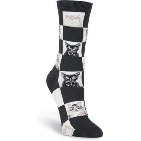 K. Bell Womens Retro Cats Crew Socks, Womens Size 4-10, Black
