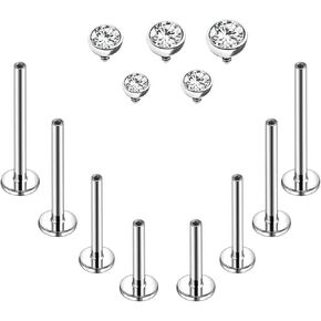 6 اكس جوش 16 غرام/18 غرام، مجوهرات لابريت من الستيل الجراحي، اقراط شفاه مسطحة الظهر ميدوسا مونرو، اقراط ثقب الانف وزنمة الاذن وغضروف الاذن، 2/2.5/3/4/5 ملم من الزركونيا المكعب in Kuwait