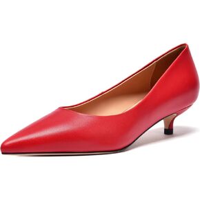 FOGEENA Womens Dating Matte Leather Comfortable Slip On Pointed Toe Casual Kitten Low Heel Pumps Dressy Shoes 1.5 Inch