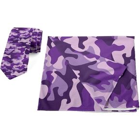 Ambesonne Tie and Bandana Set for Men Purple Toned Camouflage