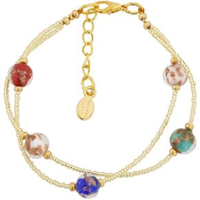 Glass Of Venice Aurora Murano Glass Bracelet Multicolor Handmade with Italian Sparkling Beads and 24K Gold-Lined Beads. Made in Venice, Italy of Blown Glass. Murano Glass Bracelets for Women.