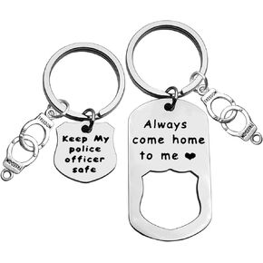 2PC Police Officer Gifts Police Jewelry Proud Gift for Police Wife Husband Gift Policeman Fathers Day Birthday Gift for Police Dad Keep My Police Officer Safe Always Come Home to Me Keychain Set