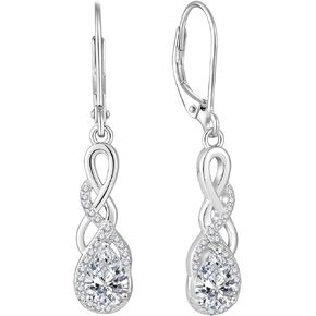 Infinity Leverback Earrings for Womens, 925 Sterling Silver Dangle Drop Twisted Earrings, Teardrop Bithstone Celtic Jewelry for Women