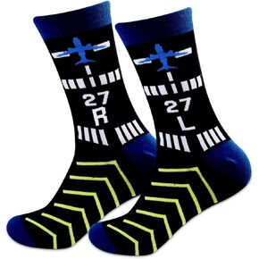 MBMSO Pilot Socks Aviation Themed Socks Airplane Socks for Men Runway Design Airline Uniform Socks