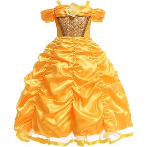 Girls Belle Princess Birthday Dress Beauty and the Beast Costume Halloween Christmas Cosplay Party Ball Gown