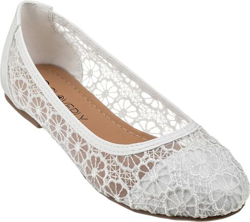 CLOVERLAY Women's Ballet Shoe Floral Breathable Crochet Lace Ballet Flats (10, White) in Saudi Arabia