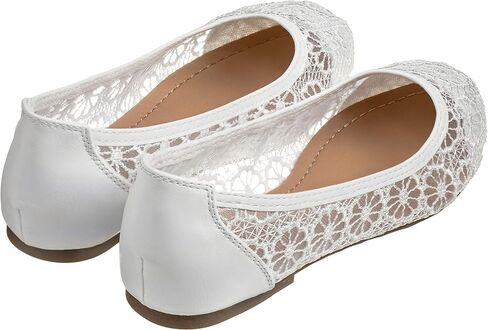 CLOVERLAY Women's Ballet Shoe Floral Breathable Crochet Lace Ballet Flats (10, White) in Saudi Arabia