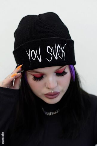 VampireFreaks You Suck Beanie Black, White in Saudi Arabia
