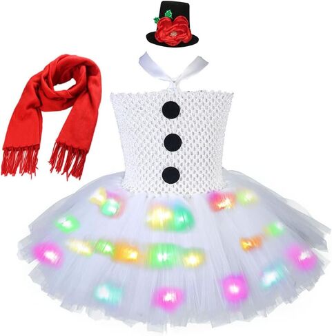 Tutu Dreams Girls Snowman Costume with Scarf and Hat Headband White Tutu Dress Christmas Dress Up Clothes Gifts in Saudi Arabia