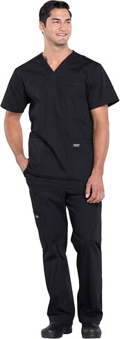Men Scrubs Set Workwear Professionals WW695 V-Neck Top & WW190 Tapered Leg Fly Front Cargo Pant, Black- S Top/S Pant in Saudi Arabia