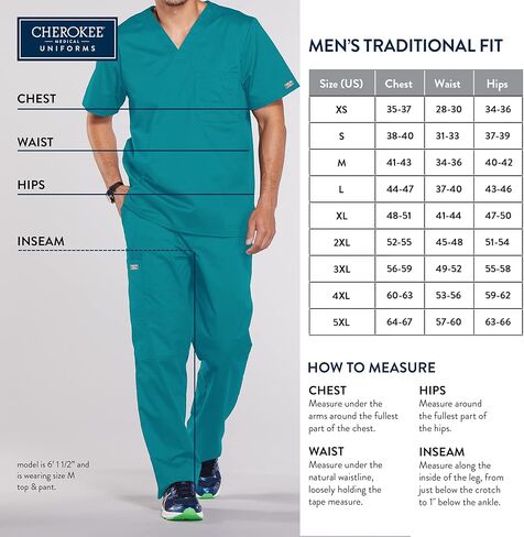Men Scrubs Set Workwear Professionals WW695 V-Neck Top & WW190 Tapered Leg Fly Front Cargo Pant, Black- S Top/S Pant in Saudi Arabia