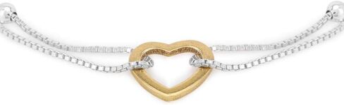 Sterling Silver Jewelry - Gold & Silver Plated with 925 Stamp - Two Tone Heart Bracelet - Elegant Handcrafted with Double Layered Chain for Women - 6.5" long + 1" extender in Kuwait