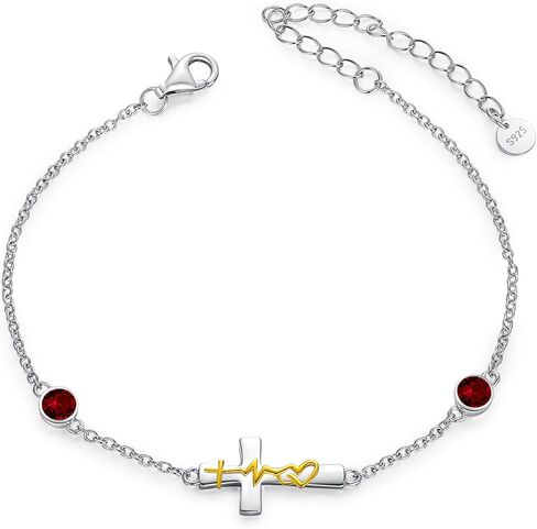AOBOCO 925 Sterling Silver Faith Hope Love Cross Bracelets with 12 Birthstones Birthday Christian Jewelry for Women in Kuwait