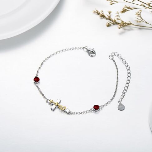 AOBOCO 925 Sterling Silver Faith Hope Love Cross Bracelets with 12 Birthstones Birthday Christian Jewelry for Women in Kuwait