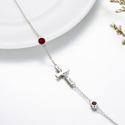AOBOCO 925 Sterling Silver Faith Hope Love Cross Bracelets with 12 Birthstones Birthday Christian Jewelry for Women in Kuwait