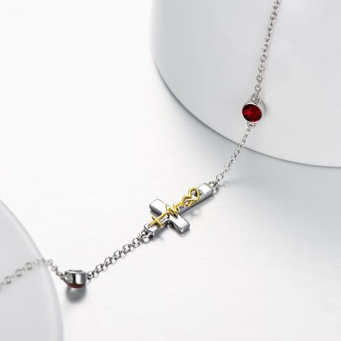 AOBOCO 925 Sterling Silver Faith Hope Love Cross Bracelets with 12 Birthstones Birthday Christian Jewelry for Women in Kuwait