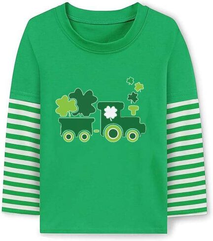 St Patricks Day Shirt for Boys Girls Truck Dinosaur Shamrock Irish T-Shirt Toddler Kids Long Sleeve Raglan Tees Tops in Saudi Arabia