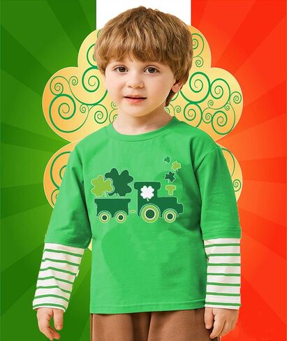 St Patricks Day Shirt for Boys Girls Truck Dinosaur Shamrock Irish T-Shirt Toddler Kids Long Sleeve Raglan Tees Tops in Saudi Arabia