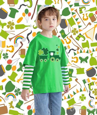 St Patricks Day Shirt for Boys Girls Truck Dinosaur Shamrock Irish T-Shirt Toddler Kids Long Sleeve Raglan Tees Tops in Saudi Arabia