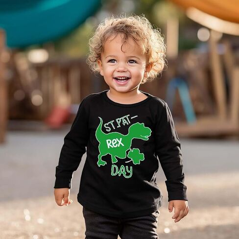 St Patricks Day Shirt for Boys Girls Truck Dinosaur Shamrock Irish T-Shirt Toddler Kids Long Sleeve Raglan Tees Tops in Saudi Arabia