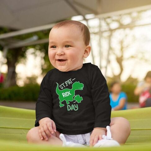 St Patricks Day Shirt for Boys Girls Truck Dinosaur Shamrock Irish T-Shirt Toddler Kids Long Sleeve Raglan Tees Tops in Saudi Arabia