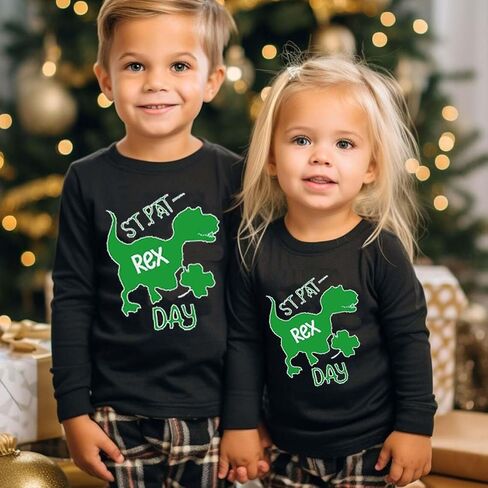 St Patricks Day Shirt for Boys Girls Truck Dinosaur Shamrock Irish T-Shirt Toddler Kids Long Sleeve Raglan Tees Tops in Saudi Arabia