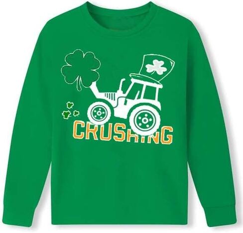 St Patricks Day Shirt for Boys Girls Truck Dinosaur Shamrock Irish T-Shirt Toddler Kids Long Sleeve Raglan Tees Tops in Saudi Arabia