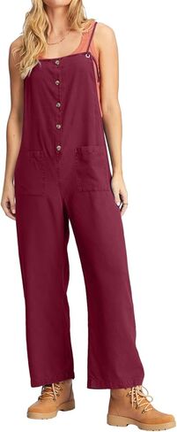 عميق الذاتي النساء وزرة السببية فضفاضة الصيف حللا أكمام السباغيتي الأشرطة زر أسفل مريلة السراويل مع جيوب in Kuwait