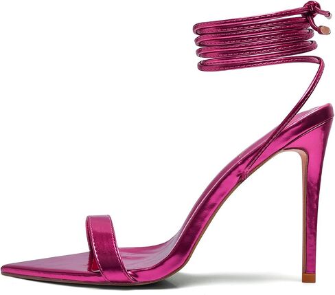 Elisabet Tang Women Lace up Heels Sandals Sexy 4.3 inch Strappy Stiletto Pointed Toe Heels Sandals Open Toe Heeled Metallic Sandals Party Wedding Shoes in Saudi Arabia