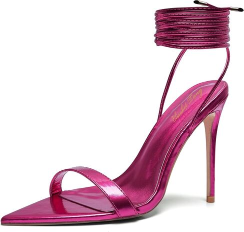Elisabet Tang Women Lace up Heels Sandals Sexy 4.3 inch Strappy Stiletto Pointed Toe Heels Sandals Open Toe Heeled Metallic Sandals Party Wedding Shoes in Saudi Arabia