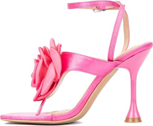 NY & C - New York & Company Peony نسائي بكعب ساتان كاجوال، صنادل، مقدمة مربعة، مطاط، نعل خارجي in Kuwait