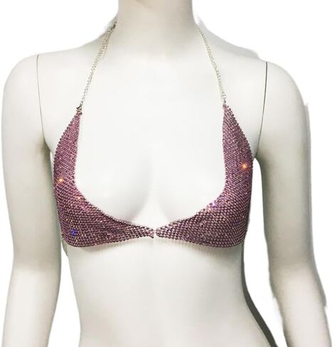 ANKOMNIA Women's Sparkly Rhinestone Halter Bra Tops Sexy Bikini Crop Tops Dance Party Club Rave Costume in Saudi Arabia