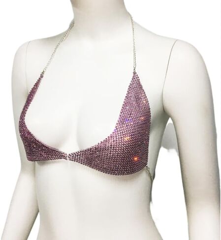 ANKOMNIA Women's Sparkly Rhinestone Halter Bra Tops Sexy Bikini Crop Tops Dance Party Club Rave Costume in Saudi Arabia