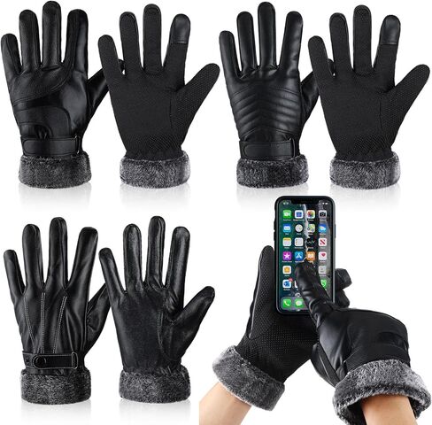 Suhine 3 Pairs Leather Gloves Black Soft Warm Gloves Motorcycle Winter Gloves Touchscreen Gloves Lined Texting Driving Gloves Mens Cold Weather Gloves for Men Women, 3 Styles in Saudi Arabia