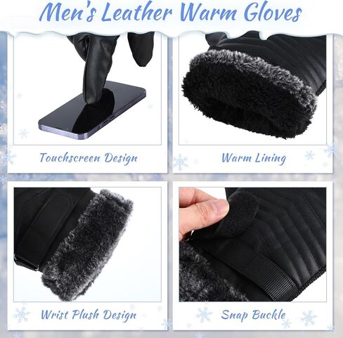 Suhine 3 Pairs Leather Gloves Black Soft Warm Gloves Motorcycle Winter Gloves Touchscreen Gloves Lined Texting Driving Gloves Mens Cold Weather Gloves for Men Women, 3 Styles in Saudi Arabia