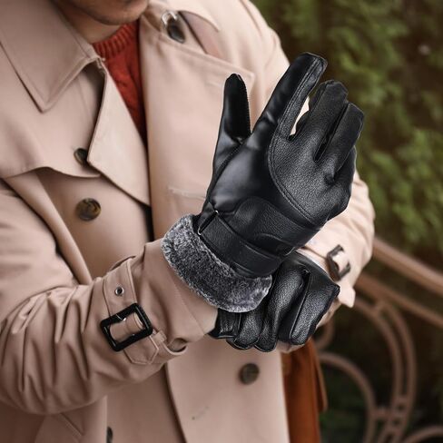Suhine 3 Pairs Leather Gloves Black Soft Warm Gloves Motorcycle Winter Gloves Touchscreen Gloves Lined Texting Driving Gloves Mens Cold Weather Gloves for Men Women, 3 Styles in Saudi Arabia