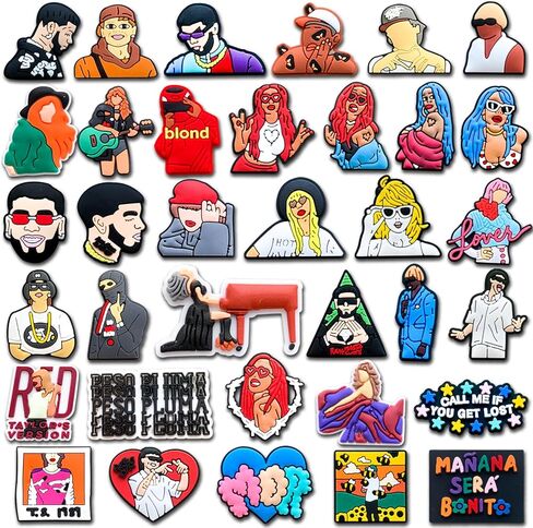 35PCS Singer Shoe Decoration Charms for Croc Clog Sandals, Fashion Music Singer Shoe Accessories Charms for Adult Teen Party Gifts, Non-Precious Metal, No Gemstone in Kuwait