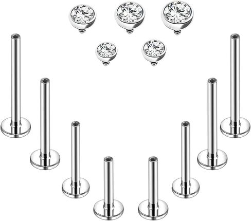 6 اكس جوش 16 غرام/18 غرام، مجوهرات لابريت من الستيل الجراحي، اقراط شفاه مسطحة الظهر ميدوسا مونرو، اقراط ثقب الانف وزنمة الاذن وغضروف الاذن، 2/2.5/3/4/5 ملم من الزركونيا المكعب in Kuwait