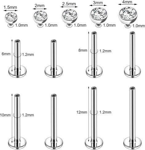 6 اكس جوش 16 غرام/18 غرام، مجوهرات لابريت من الستيل الجراحي، اقراط شفاه مسطحة الظهر ميدوسا مونرو، اقراط ثقب الانف وزنمة الاذن وغضروف الاذن، 2/2.5/3/4/5 ملم من الزركونيا المكعب in Kuwait