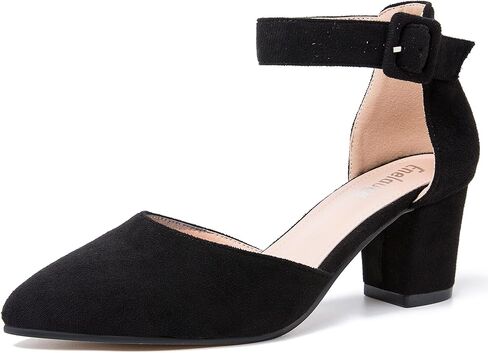 حذاء نسائي من Enelauge بمقدمة مدببة وحزام للكاحل وإبزيم وكعب مكتنز وصنادل D'Orsay لحفلات الزفاف in Kuwait